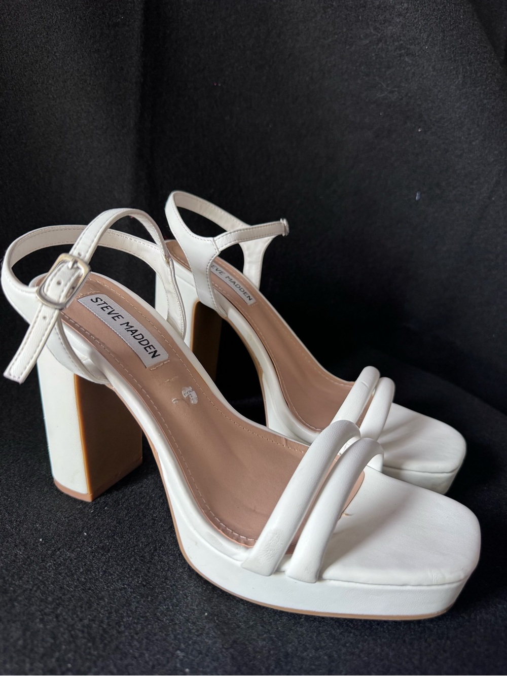 Steve Madden White Double-Strap Block Heel Sandals